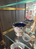 Silver Plate Salt Cellar Cobalt Blue Glass Inserts & Spoons, Set of 4