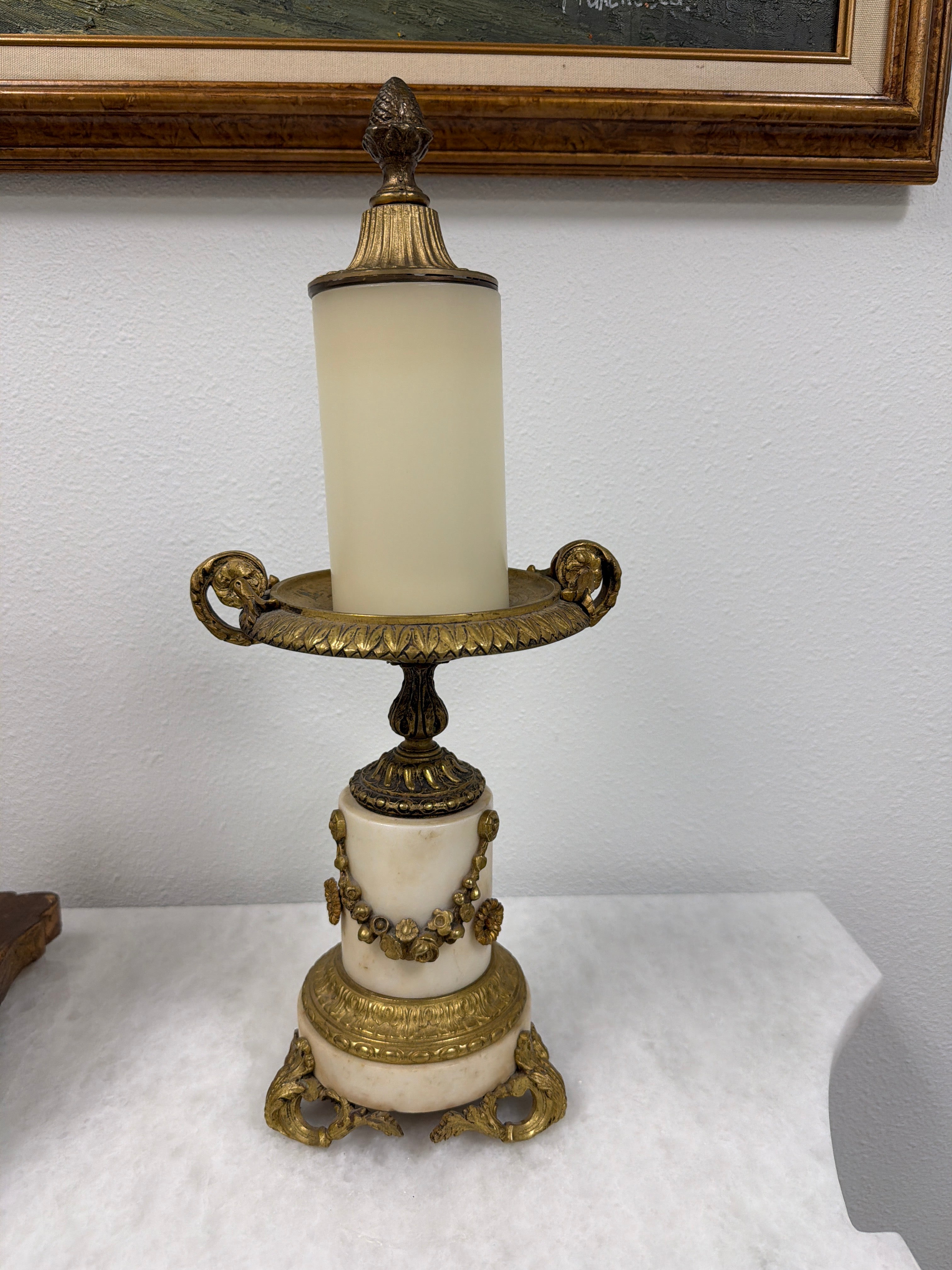 Empire Style Bronze & Alabaster Candlesticks, Pair