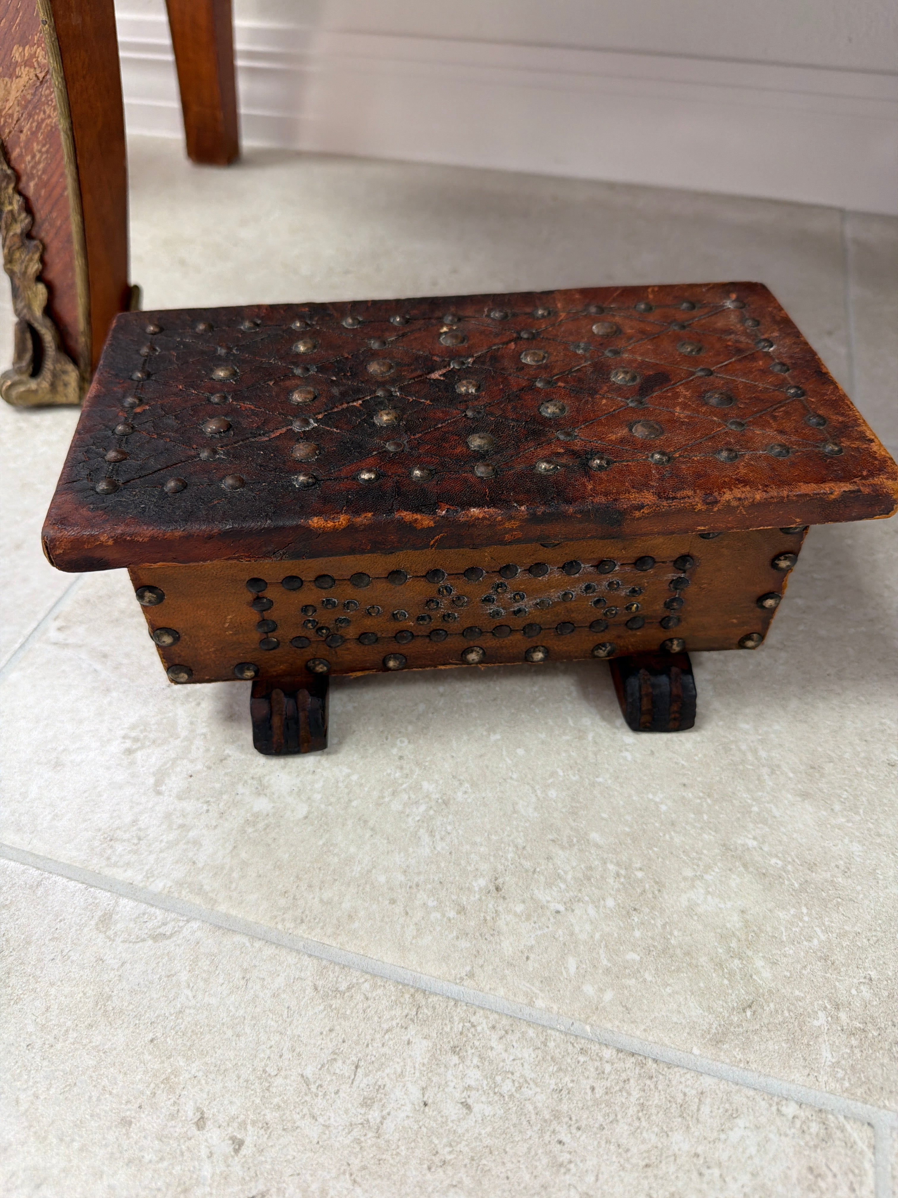 Leather-studded Wooden Box