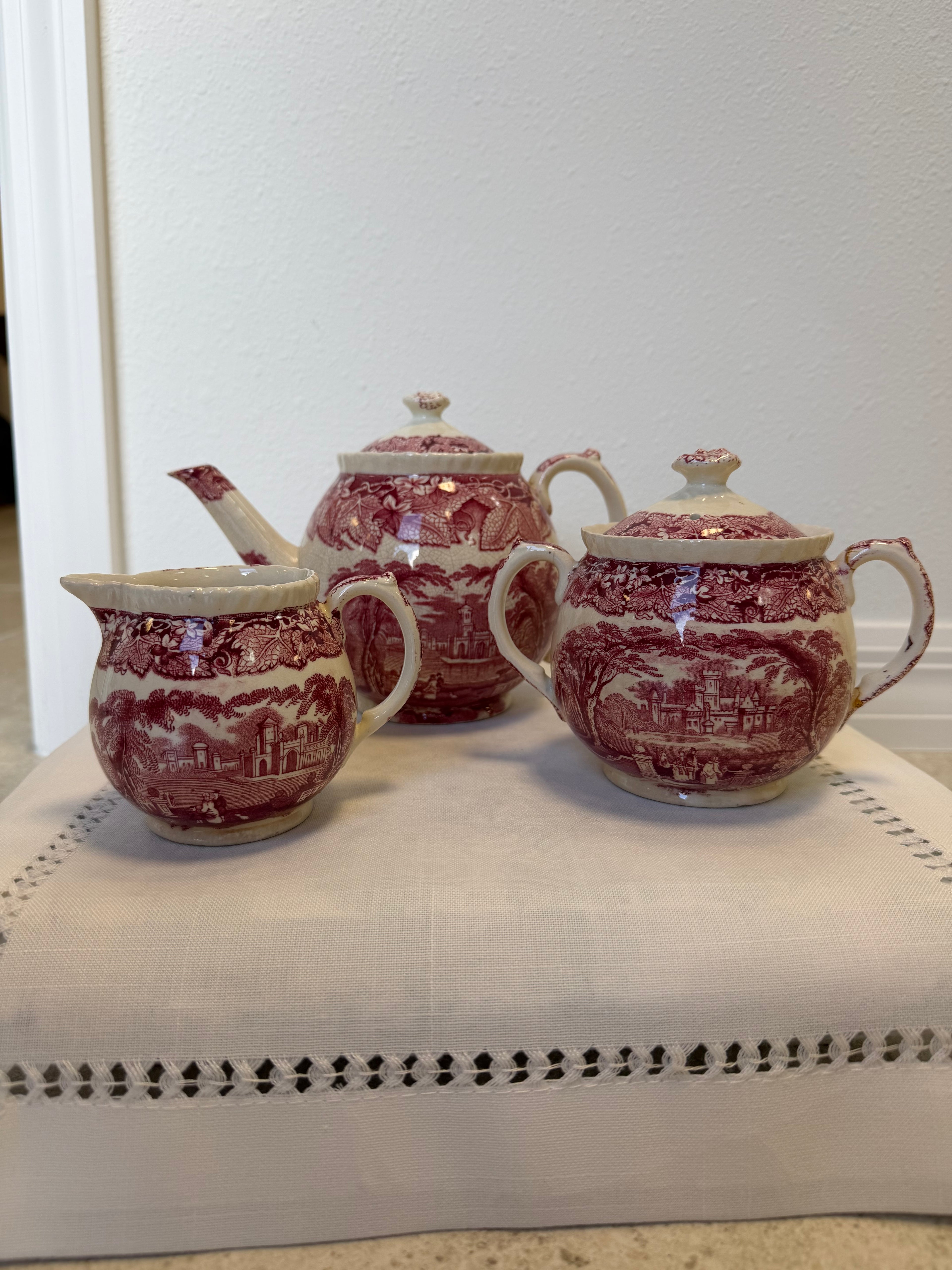 Antique Mason's Vista Transferware Ironstone Set of 3