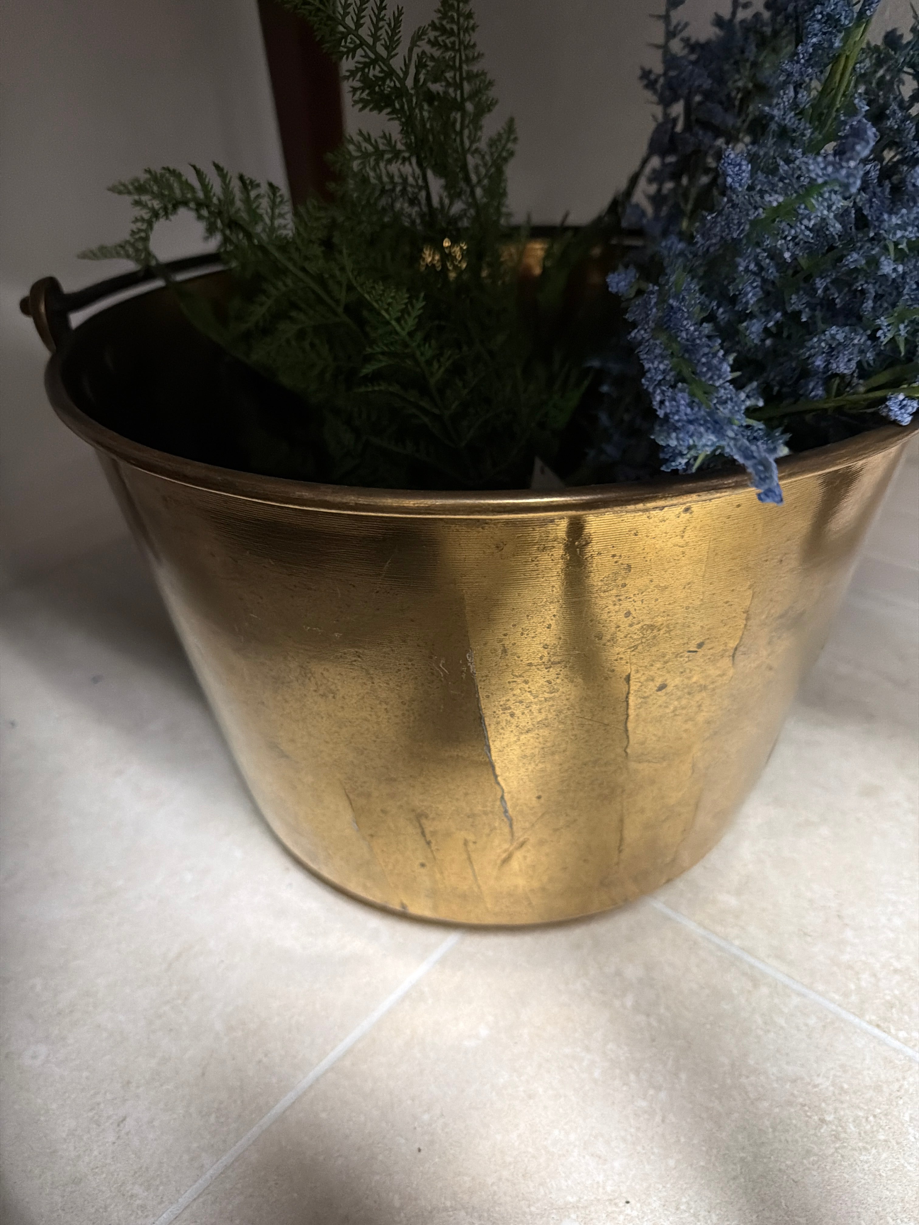 Large Round Brass Pot/Planter with Handle