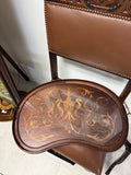 Kidney Shaped Mahogany Inlaid Tray with Brass Handles