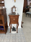 French Louis carved walnut nightstand with marble top (Gray)