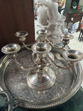 Crown Sterling Silver Three Light Candelabra Pair