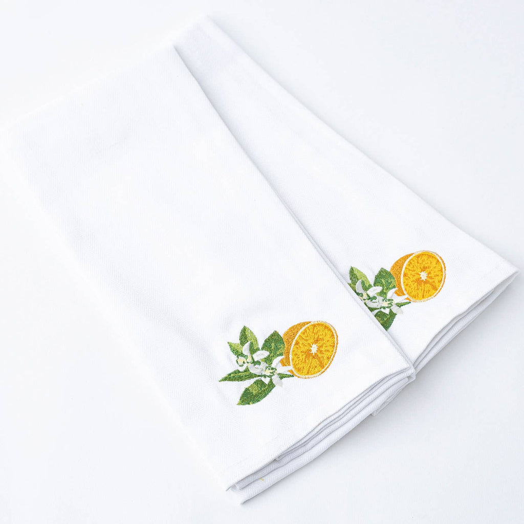 Orange Blossom Embroidered Kitchen Towel Set
