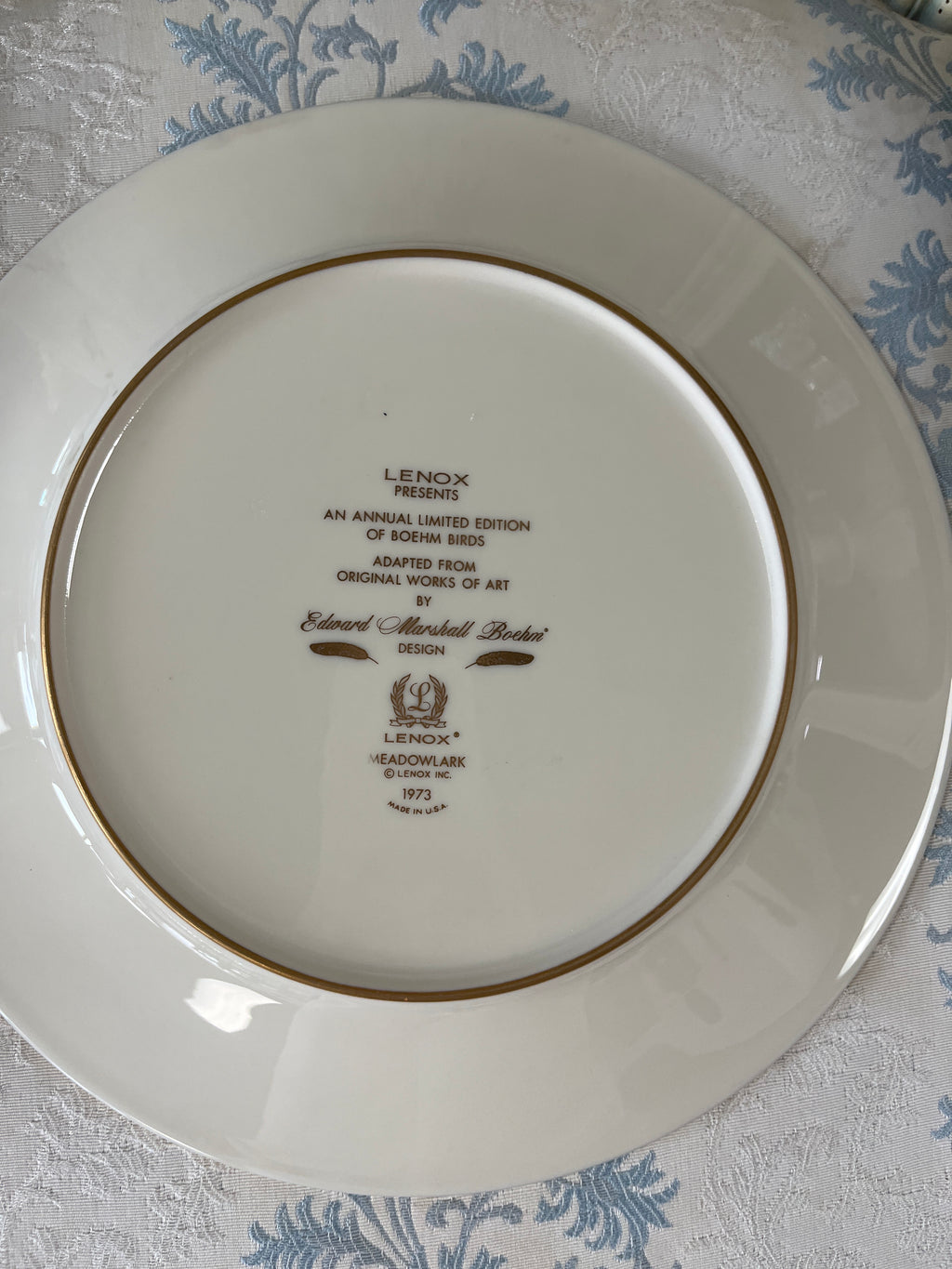 Lenox 1973 Meadowlark annual limited edition Boehm Birds plate.