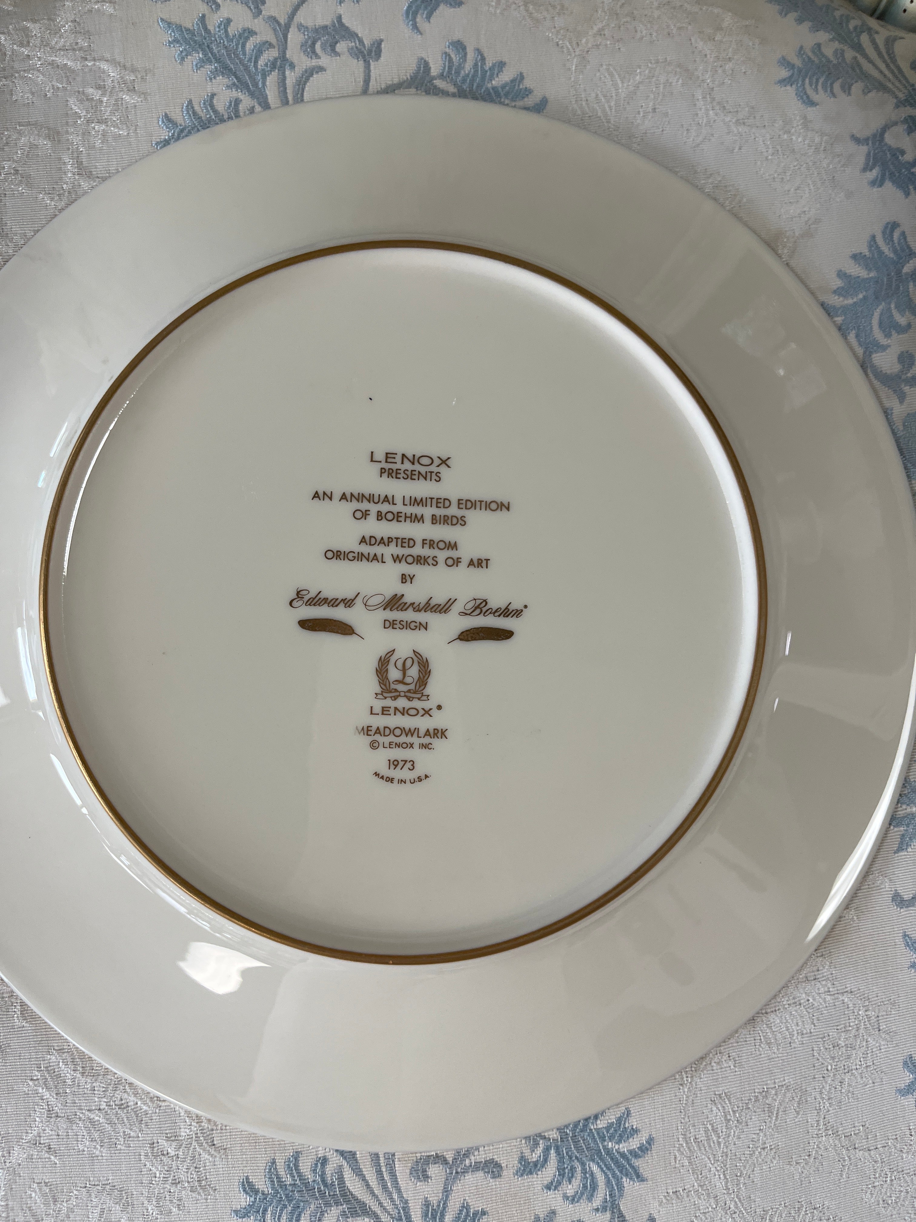 Lenox 1973 Meadowlark annual limited edition Boehm Birds plate.