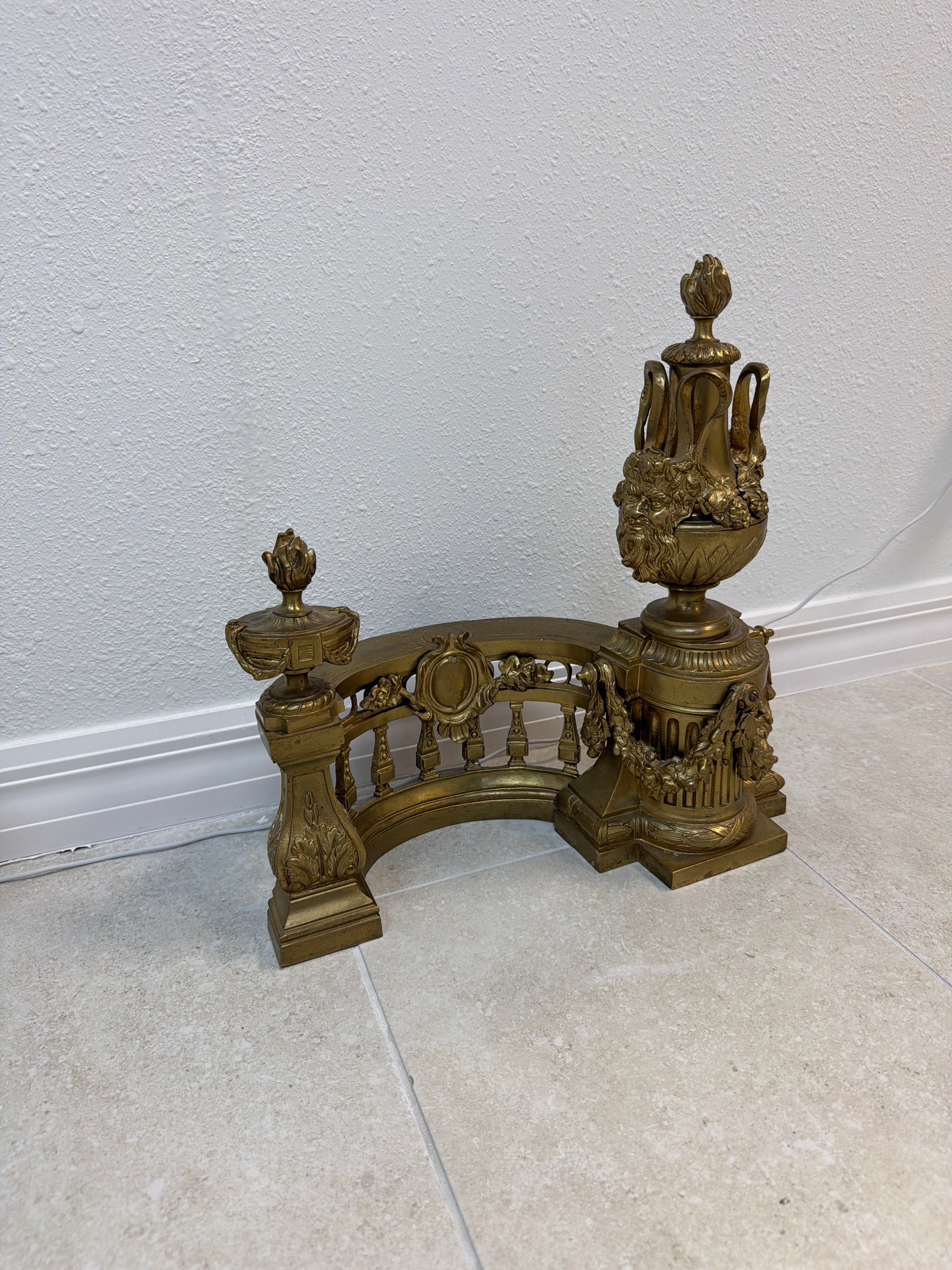 19th-Century French Louis XVI Style Gilt Bronze Chenet Andirons, Pair