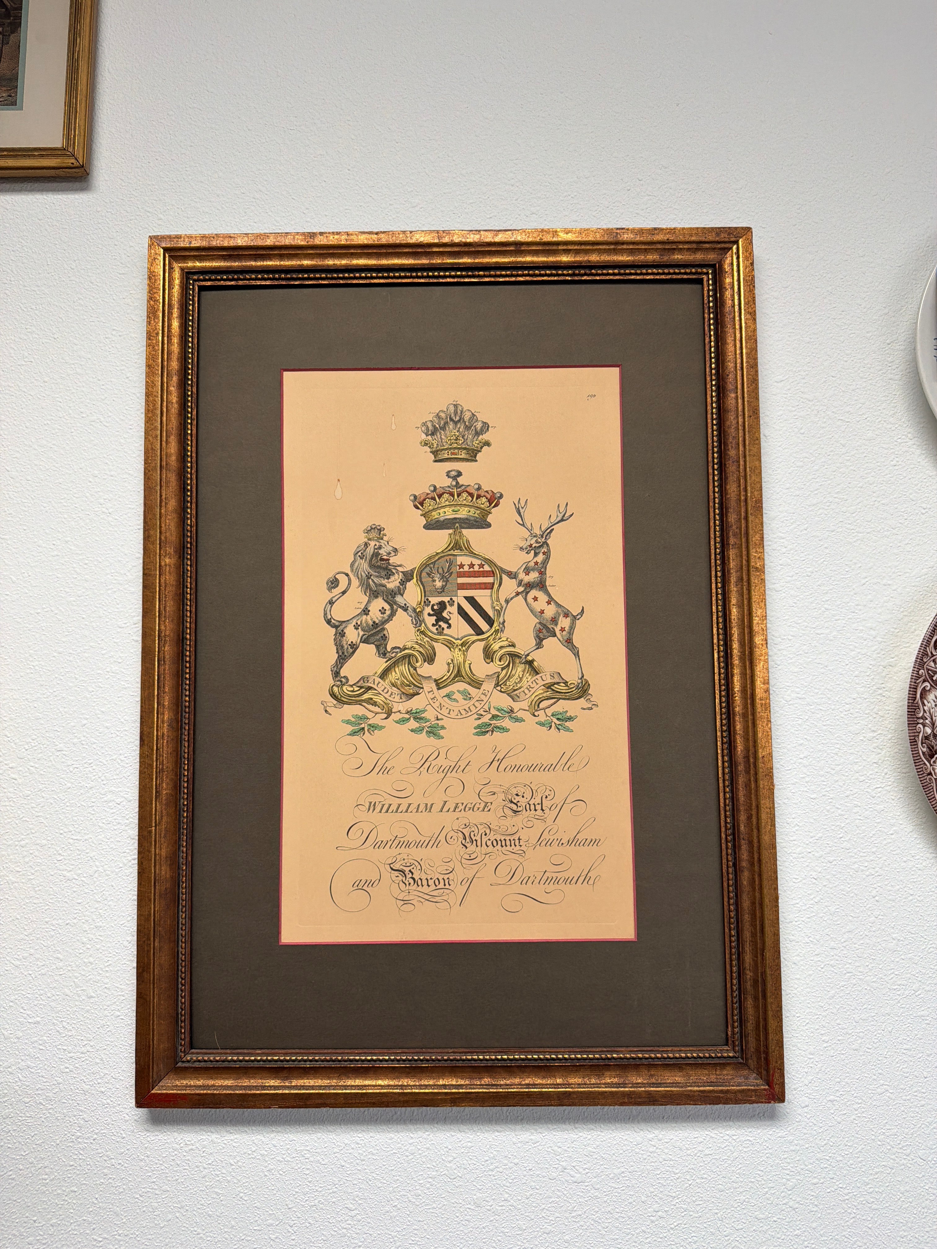 Framed Print Coat of Arms for William Legge, the Second Earl of Dartmouth