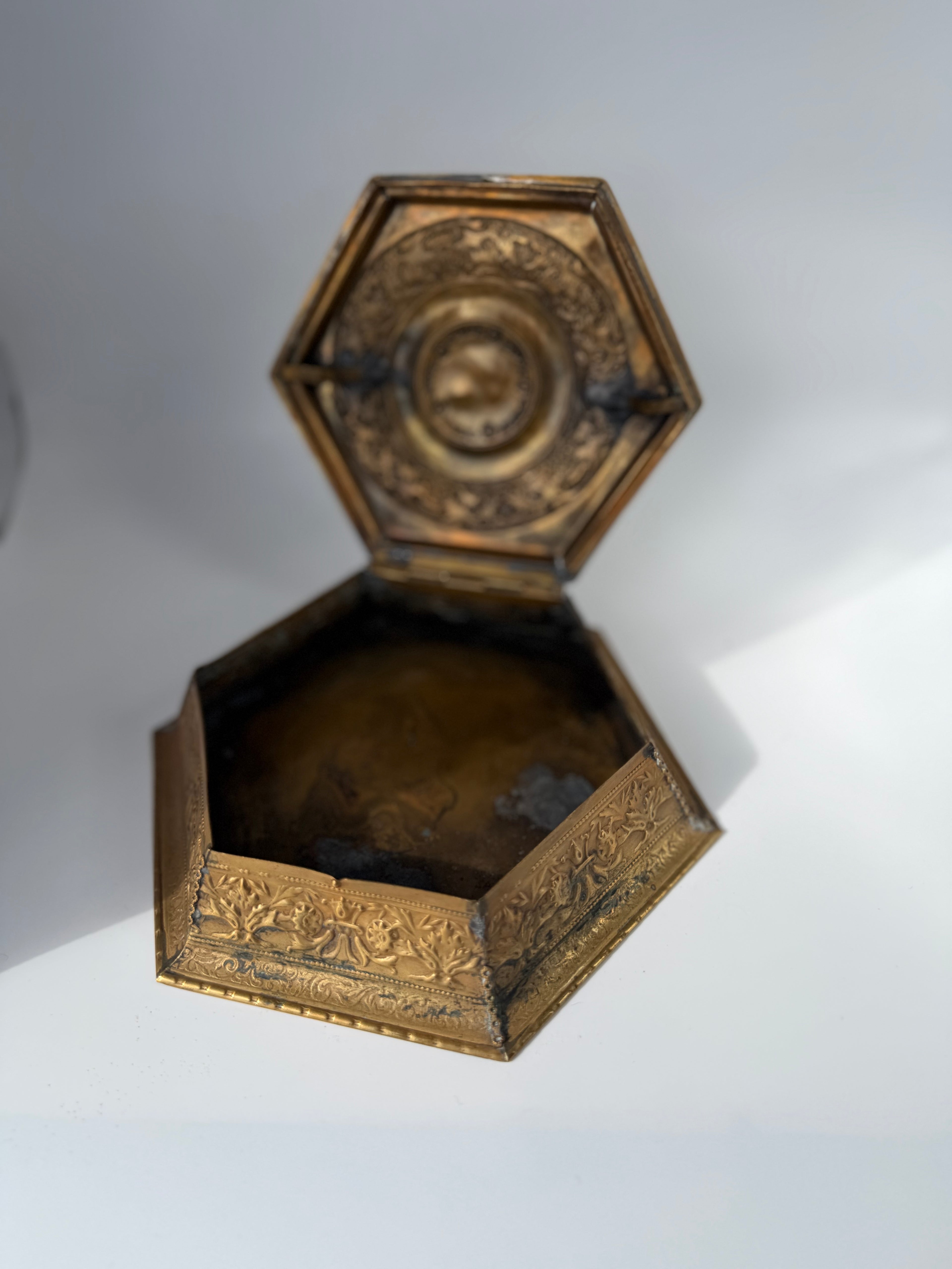 Antique Hexagonal Brass Box