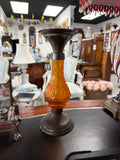 Amber Glass & Bronze Candlestick Holder