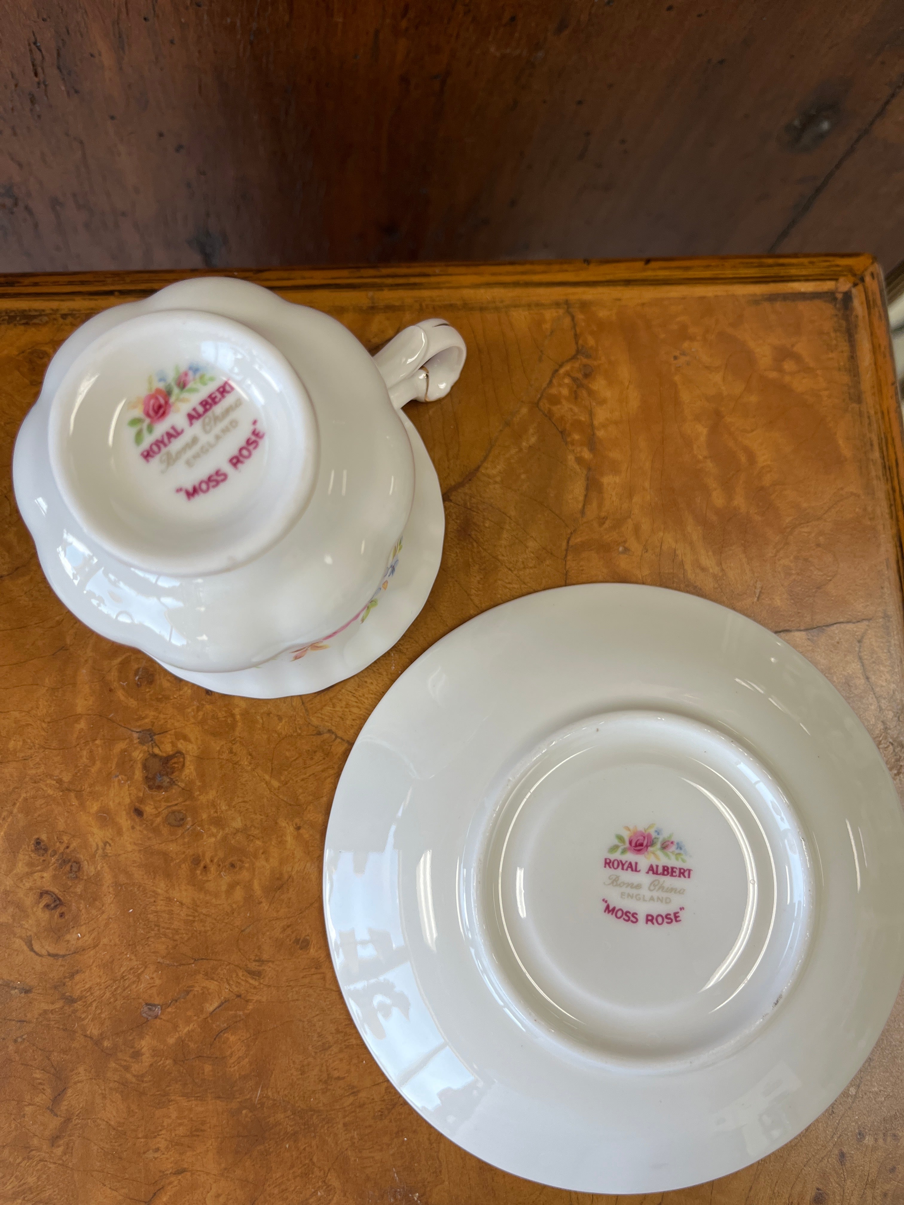 Royal Albert "Moss Rose" pattern teacup & saucer