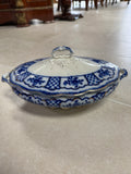 W.H. Grindley & Co. Ltd. Melbourne Pattern Flow Blue Transferware Lidded Oval Serving Dish