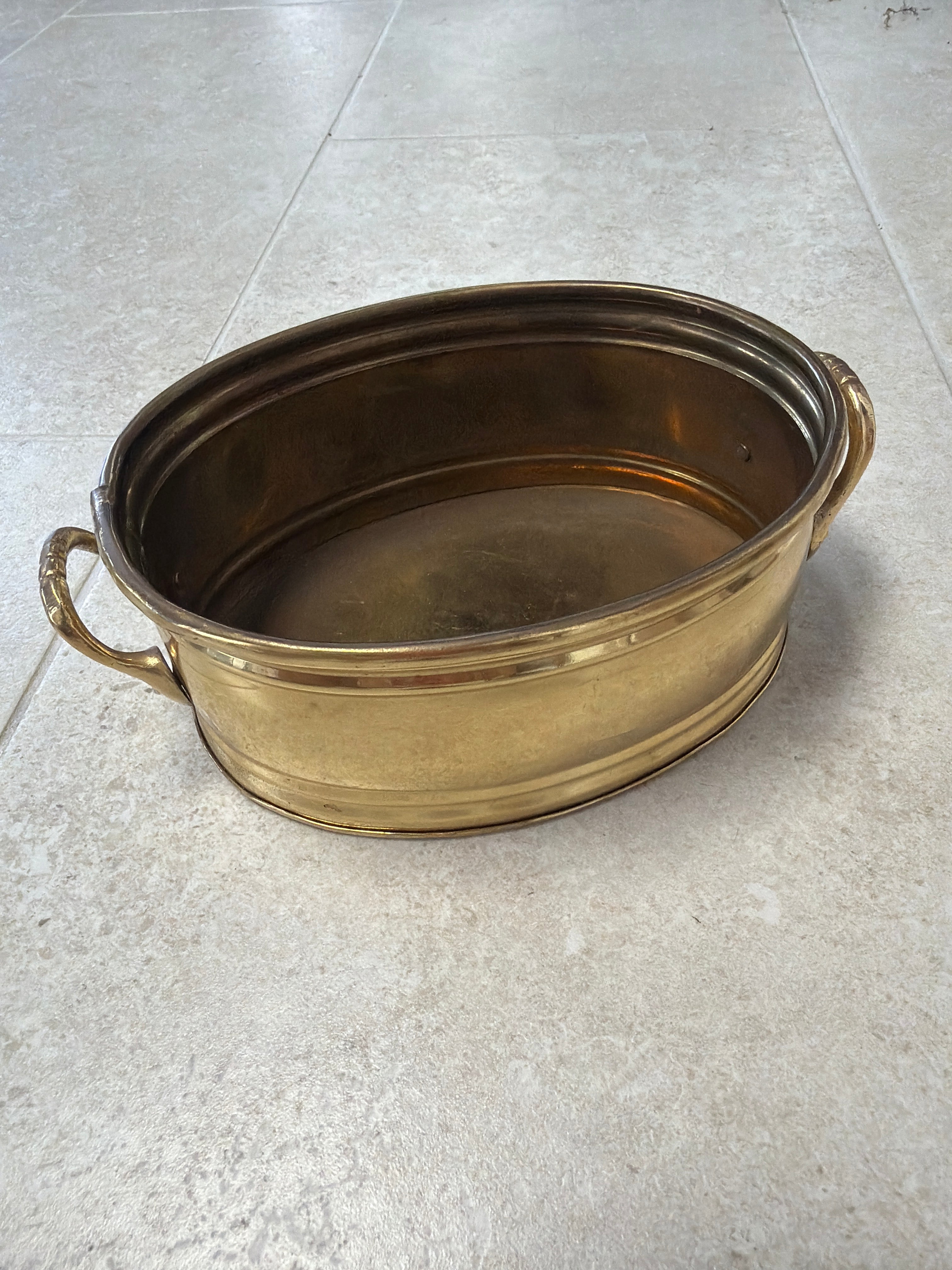Vintage Brass Oval Planter with Handles