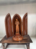 St. Francis of Assisi Statue in Wooden Triptych Niche