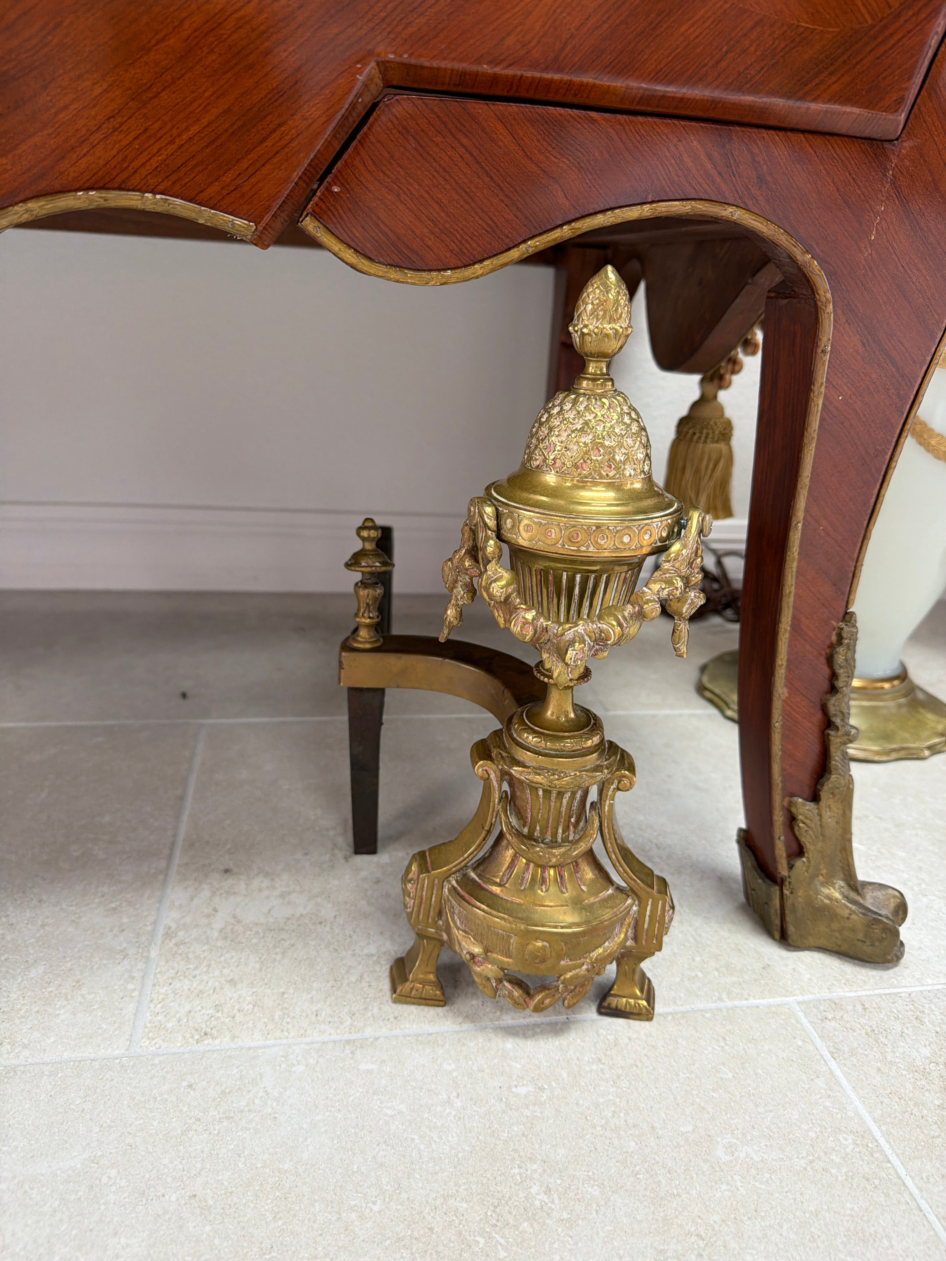 French Louis XVI Style Gilt Bronze Andirons, Pair