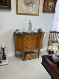 Vintage burl wood commode w/green marble top