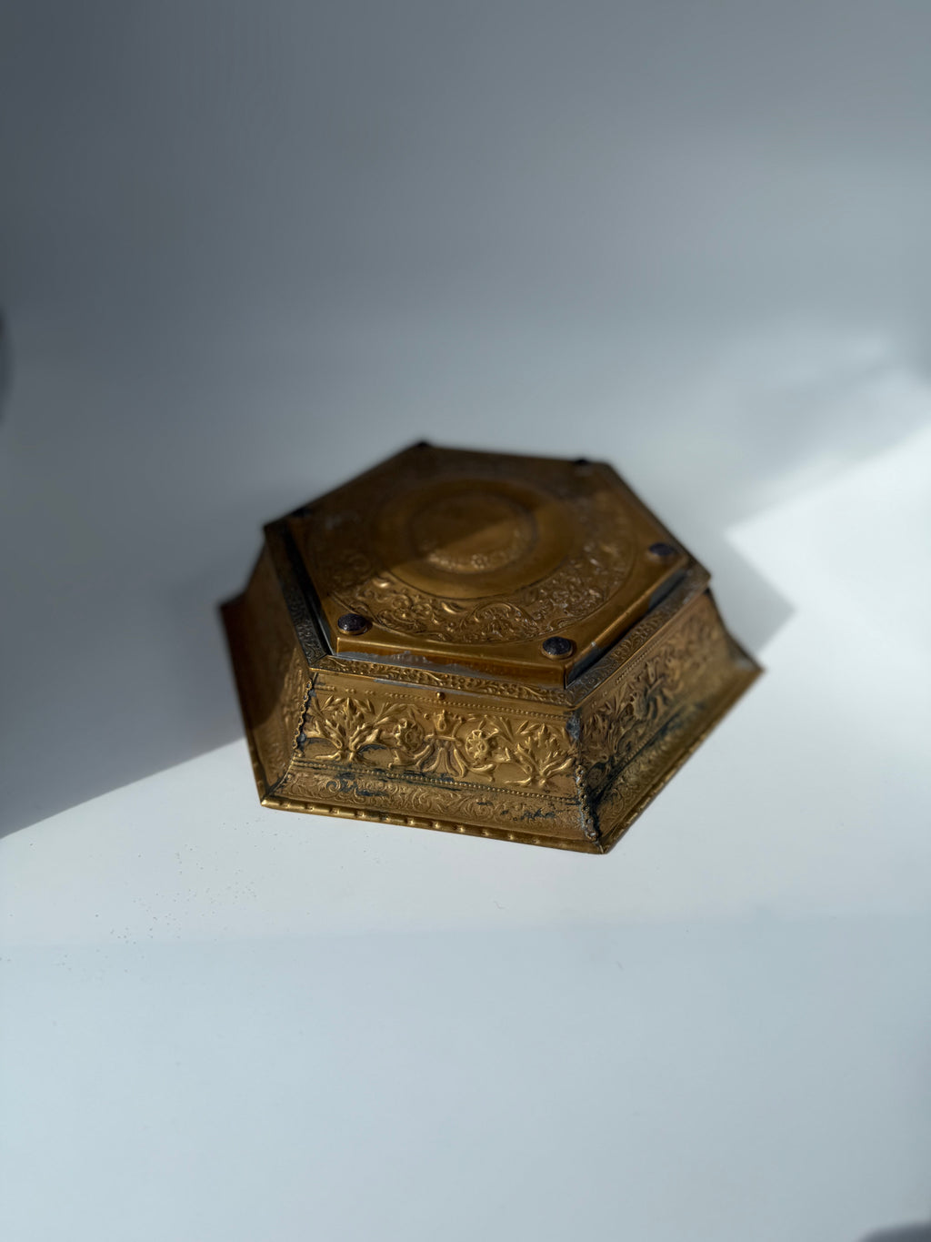 Antique Hexagonal Brass Box