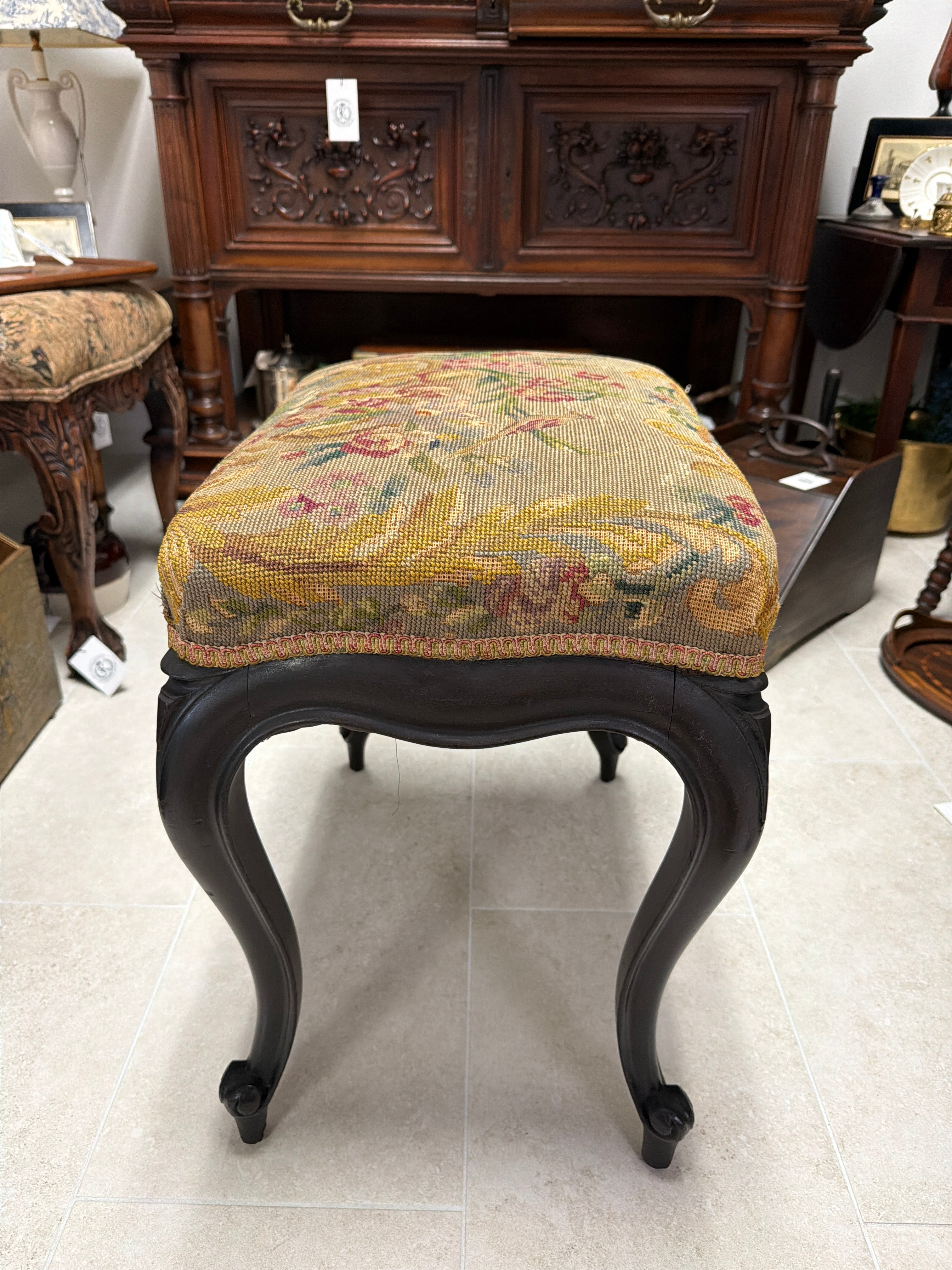 Antique Needlepoint Bench