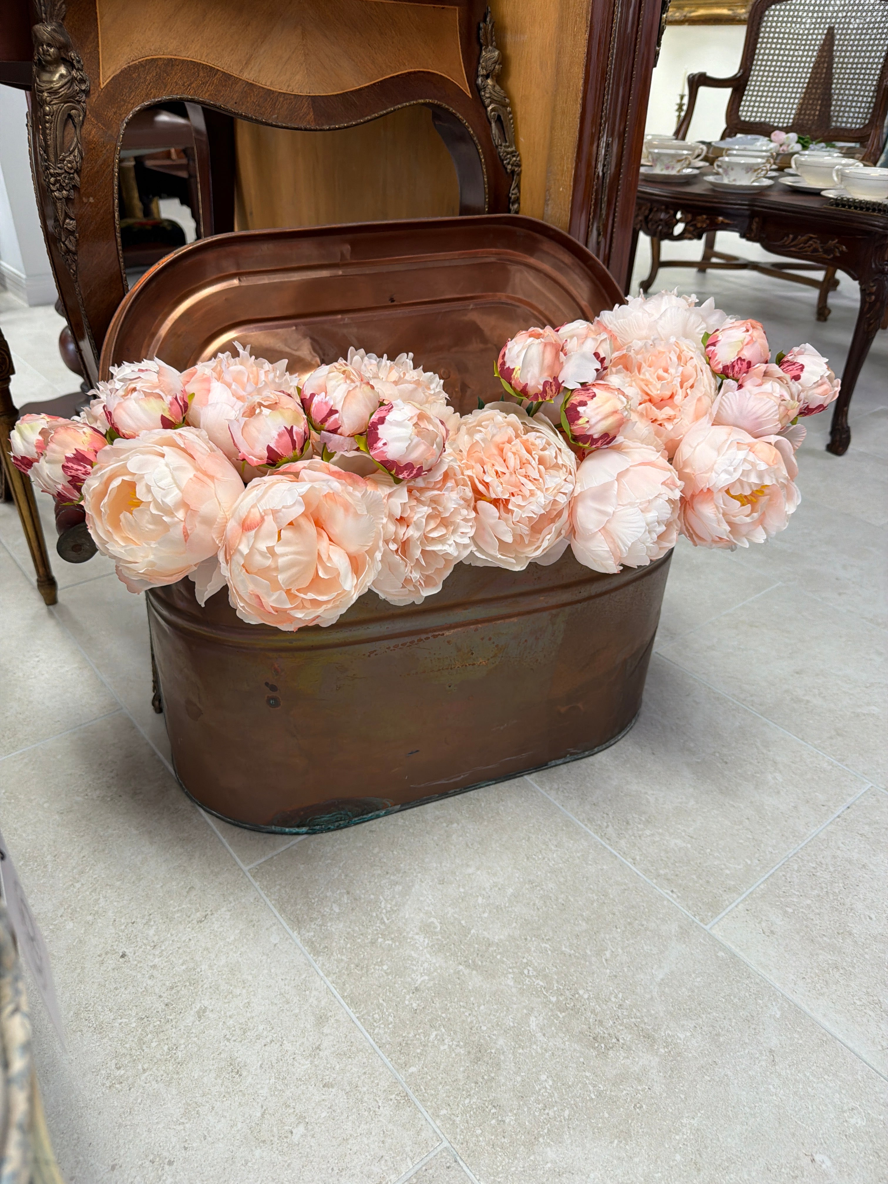 Antique Large Copper Planter with Lid & Wood Handles