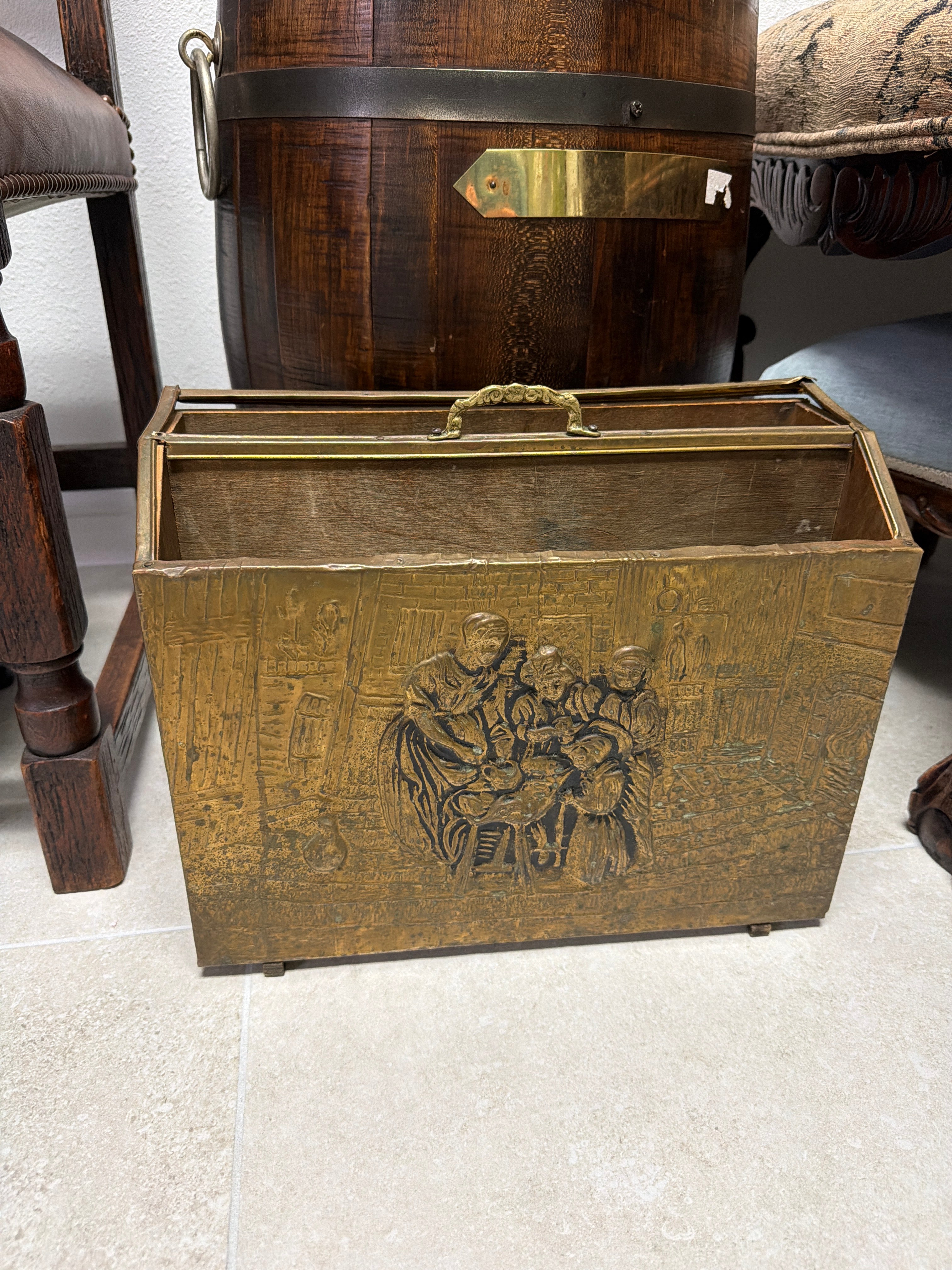 Brass & Wood Embossed Magazine Rack