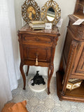 French Louis XV style walnut nightstand with marble top (Burgundy)