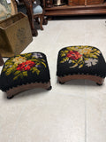 Antique Wooden Needlepoint Footstools, Pair