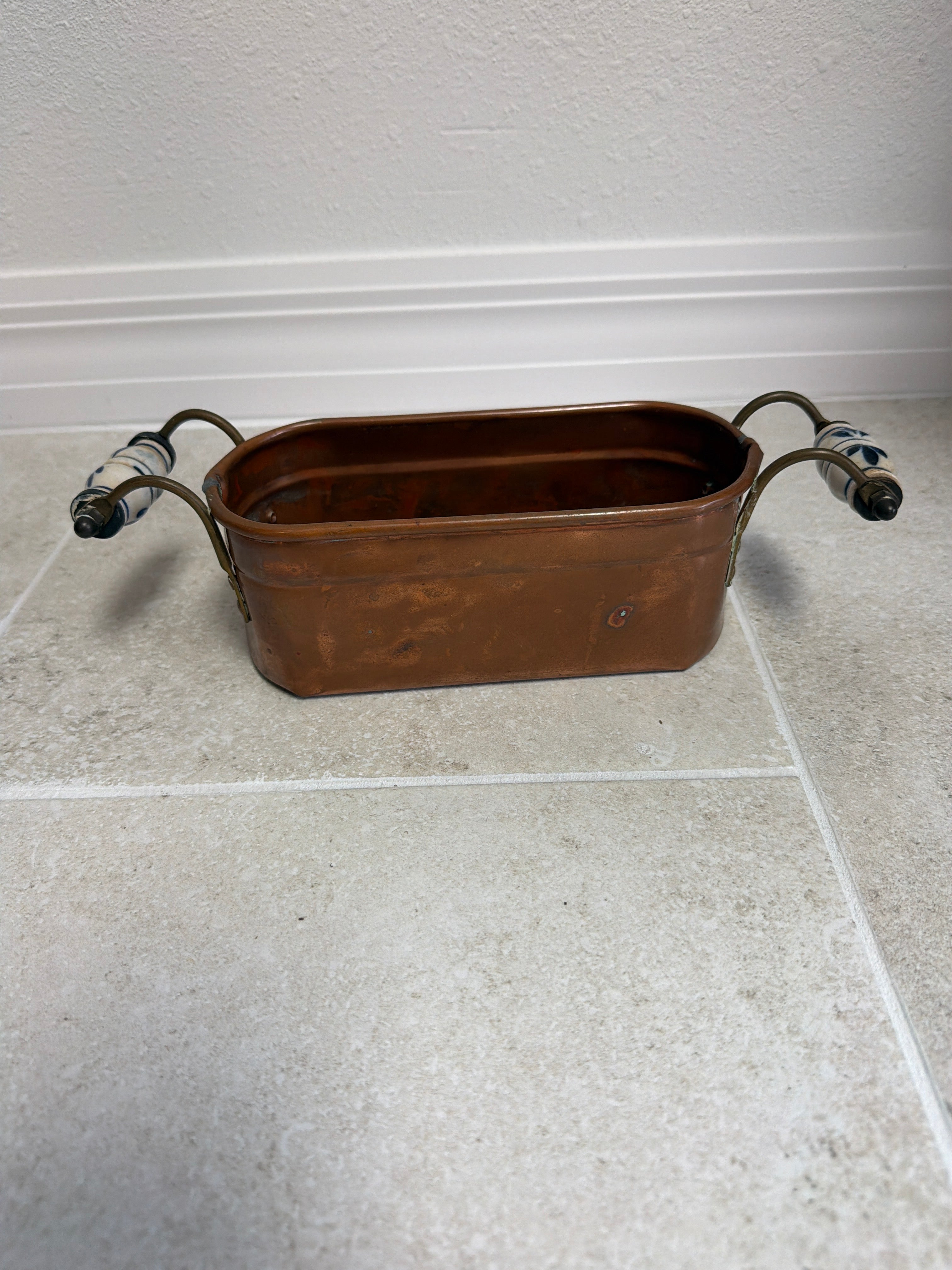Mini Copper Oval Jardiniere with Delft Handles