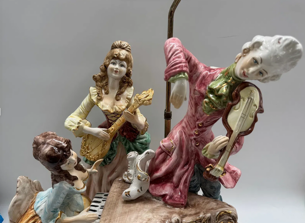 Capodimonte Figural Porcelain Lamp with Rococo Musical Scene