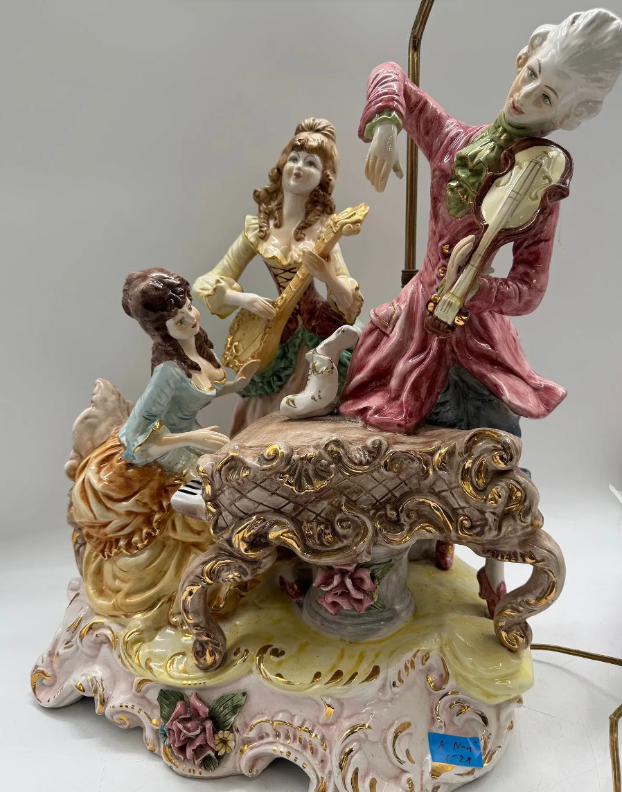 Capodimonte Figural Porcelain Lamp with Rococo Musical Scene