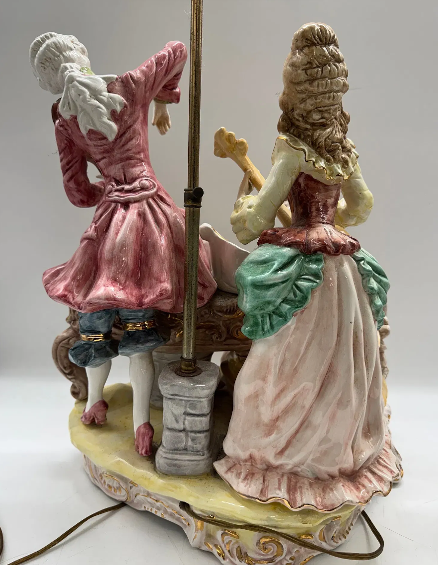 Capodimonte Figural Porcelain Lamp with Rococo Musical Scene