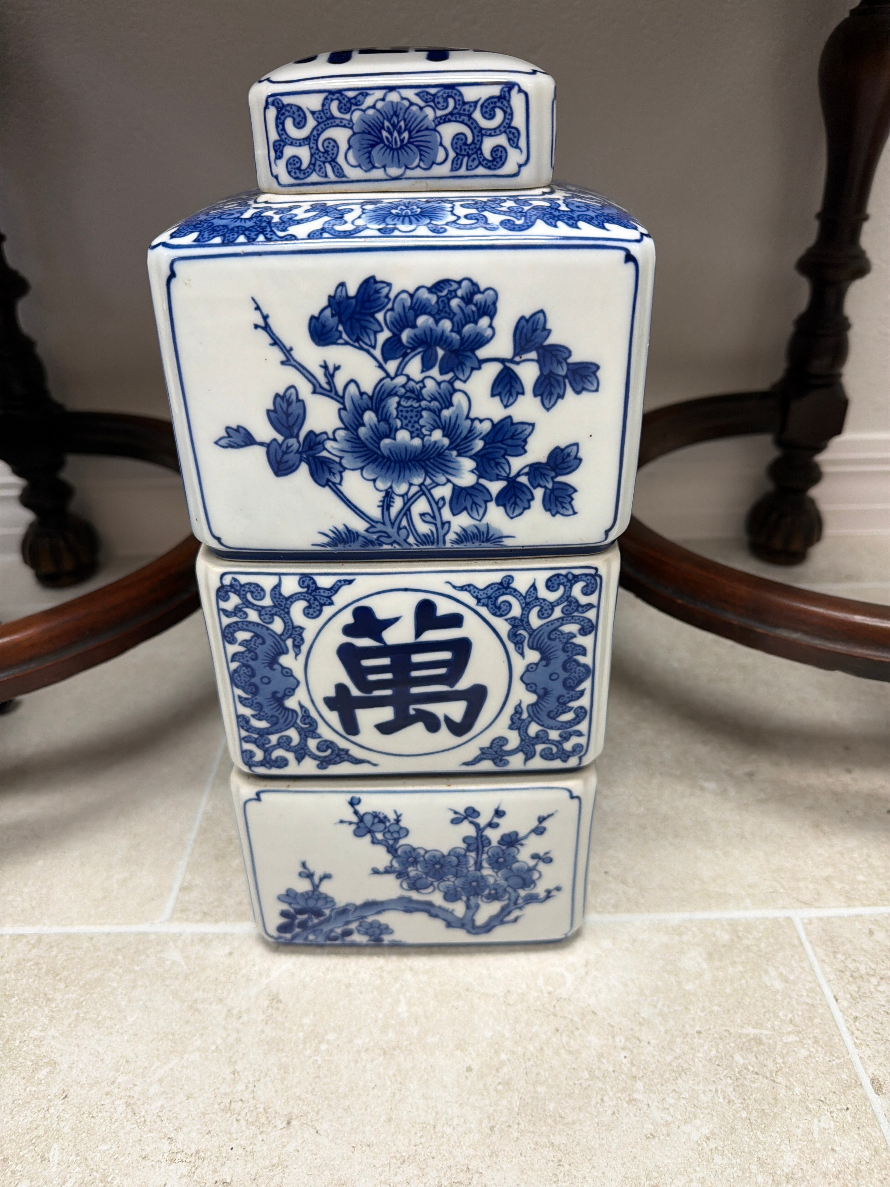Stacked Blue and White Porcelain Vase