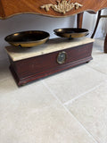 Antique Scale with a Marble Top and Brass Pans