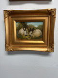 Hand-painted Reproduction of “Two Himalayan Rabbits Eating Lettuce"