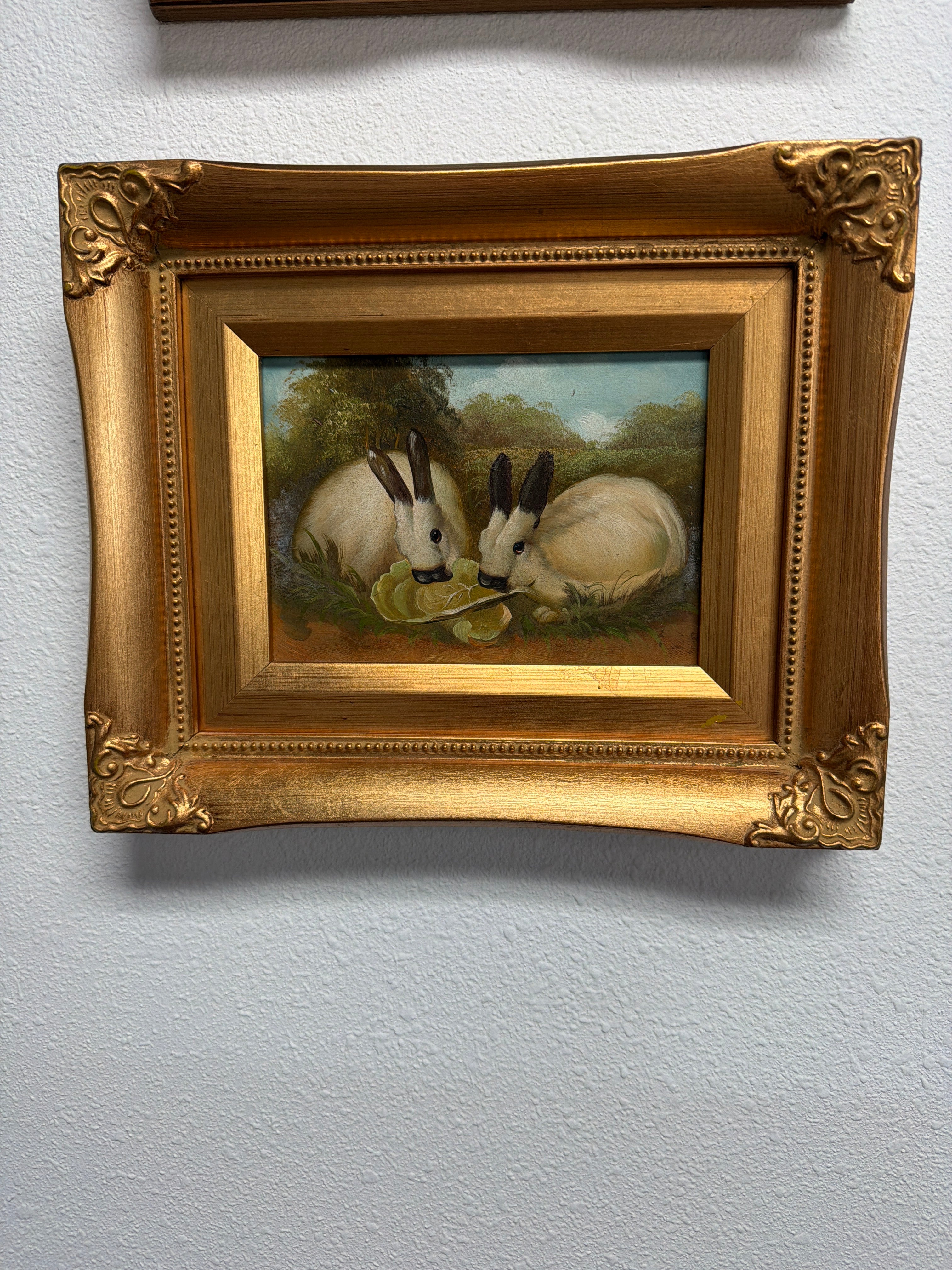 Hand-painted Reproduction of “Two Himalayan Rabbits Eating Lettuce"