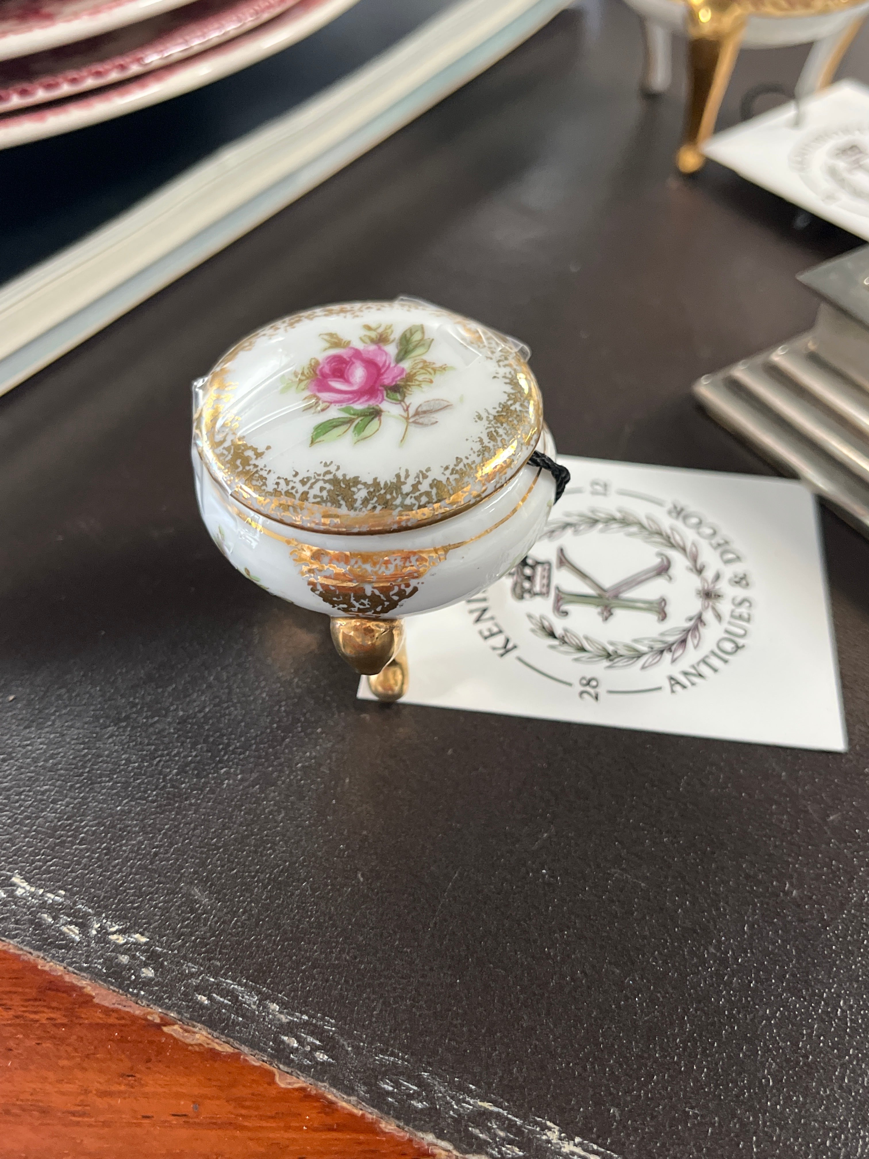 Tiny Rose Footed Trinket Box with Lid