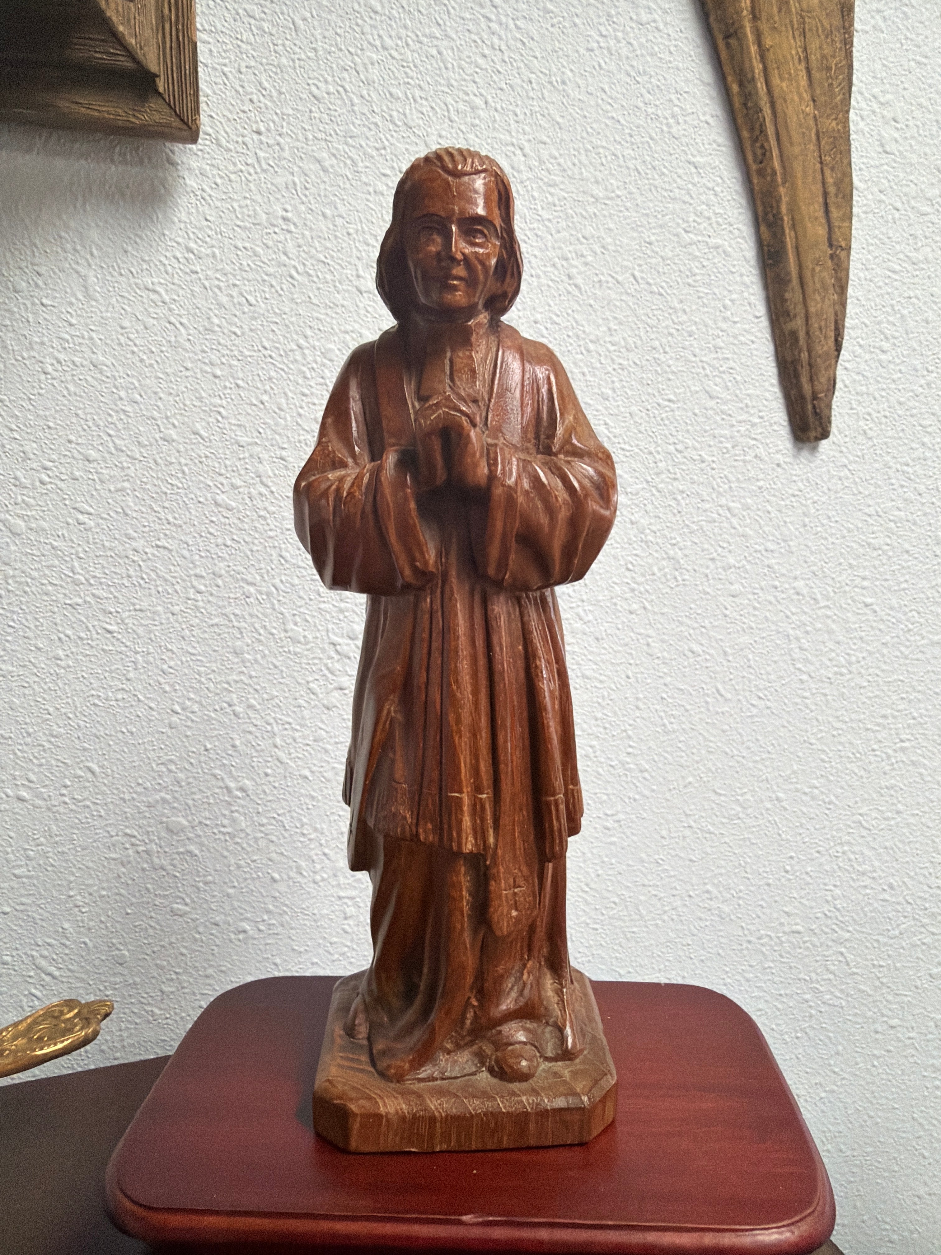 Hand-carved Wooden Statue of Saint John Vianney