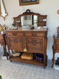 Antique carved oak sideboard w/marble top & mirror