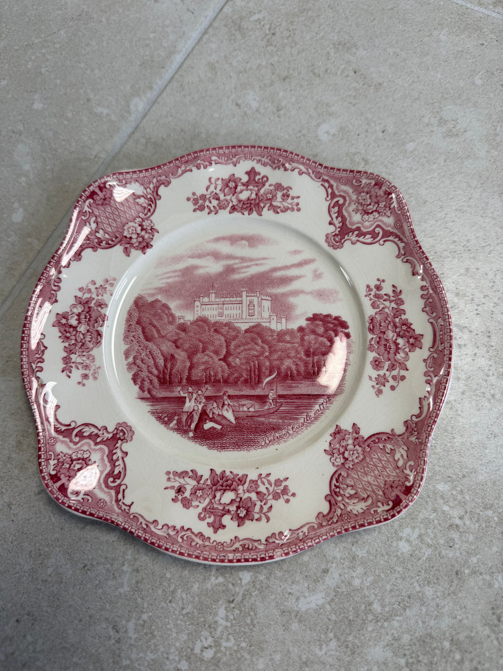 Johnson Brothers Square Salad Plate - Old Britain Castles Pink Collection featuring Belvoir Castle